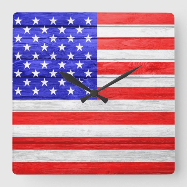 American Flag Wood Quadratische Wanduhr (Vorderseite)