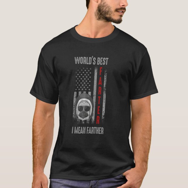 American Flag Worlds Best Farter Best Pug Dog Dad  T-Shirt (Vorderseite)