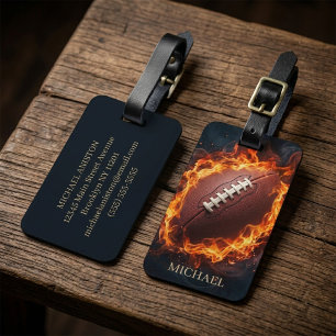 American Football Ball auf Feuer Personalized Gepäckanhänger