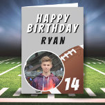 American Football Ball Foto Happy Birthday Dankeskarte<br><div class="desc">American Football Ball Happy Birthday Foto Card. Geburtstagskarte mit einem Foto in ovalem Rahmen,  individuelle Name und Alter.</div>