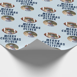American Football Ball Frohe Weihnachten Junge Fot Geschenkpapier