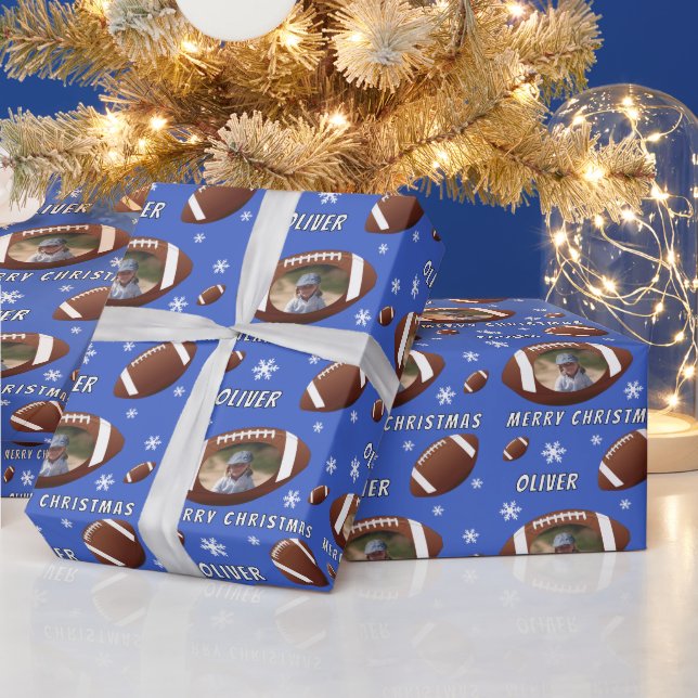 American Football Ball Frohe Weihnachts-Foto Geschenkpapier (Feiertage)