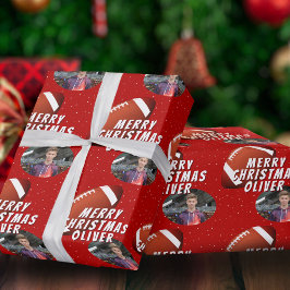 American Football Ball Frohe Weihnachts-Foto Geschenkpapier