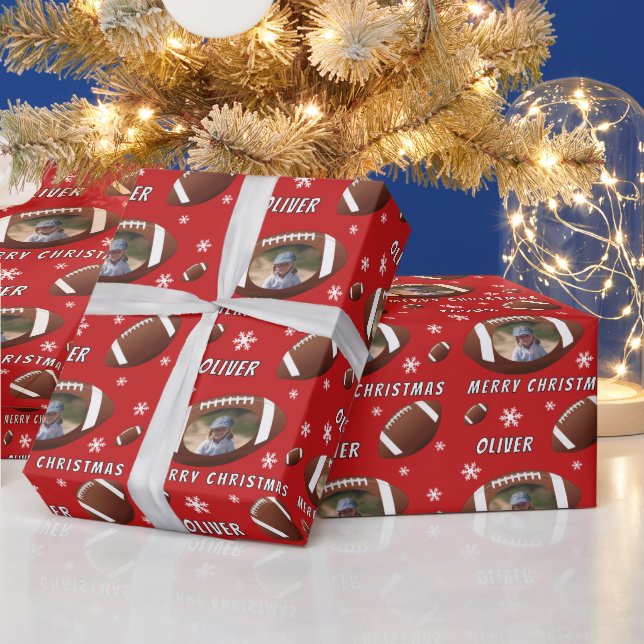 American Football Ball Frohe Weihnachts-Foto Geschenkpapier (Feiertage)