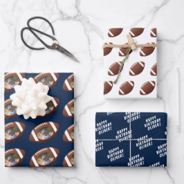 American Football Ball Happy Birthday Boy Foto Geschenkpapier Set