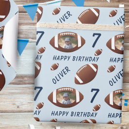 American Football Ball Happy Birthday Foto Blue Geschenkpapier