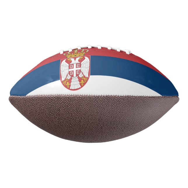 American Football Ball mit der Flagge Serbiens (Gedreht 270)