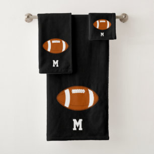 American Football Ball & Monogramm auf Schwarz Badhandtuch Set