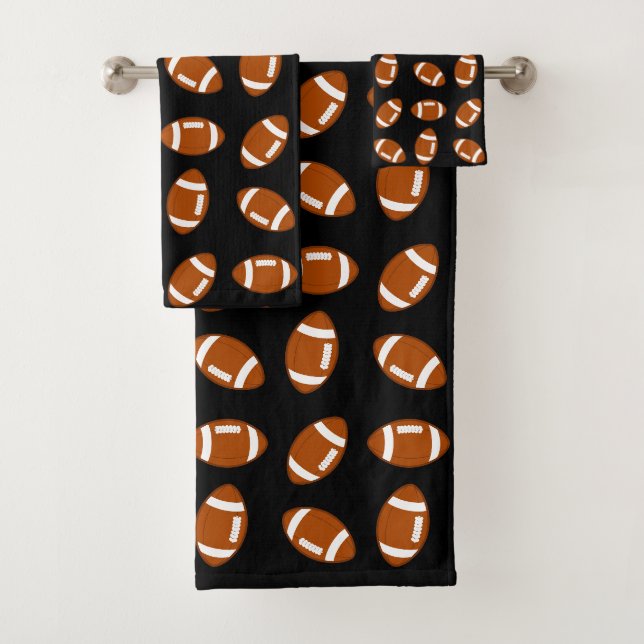 American Football Ball Pattern auf schwarz Badhandtuch Set (Insitu)