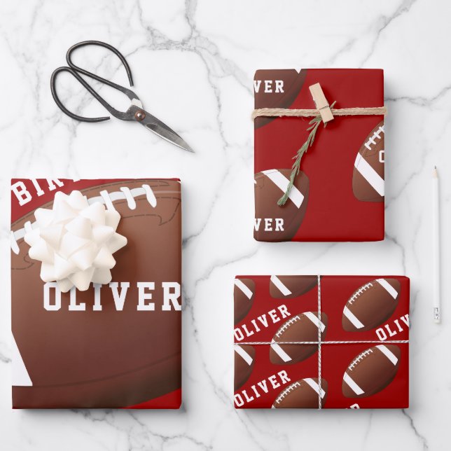 American Football Ball Pattern Kids Geschenkpapier Set (Vorderseite)