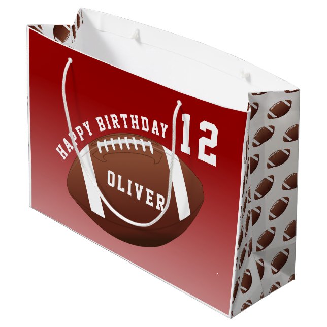 American Football Ball Pattern Kids  Große Geschenktüte (Rückseite Schrägansicht)