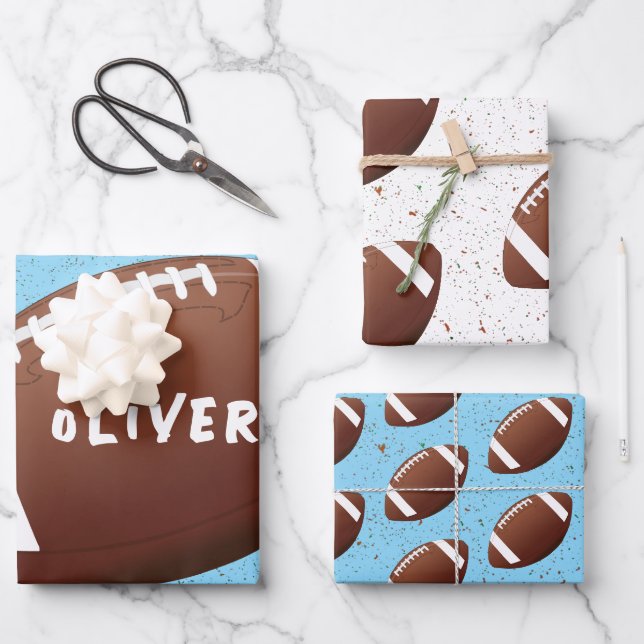 American Football Ball Pattern Kindergeburtstag Geschenkpapier Set (Vorderseite)