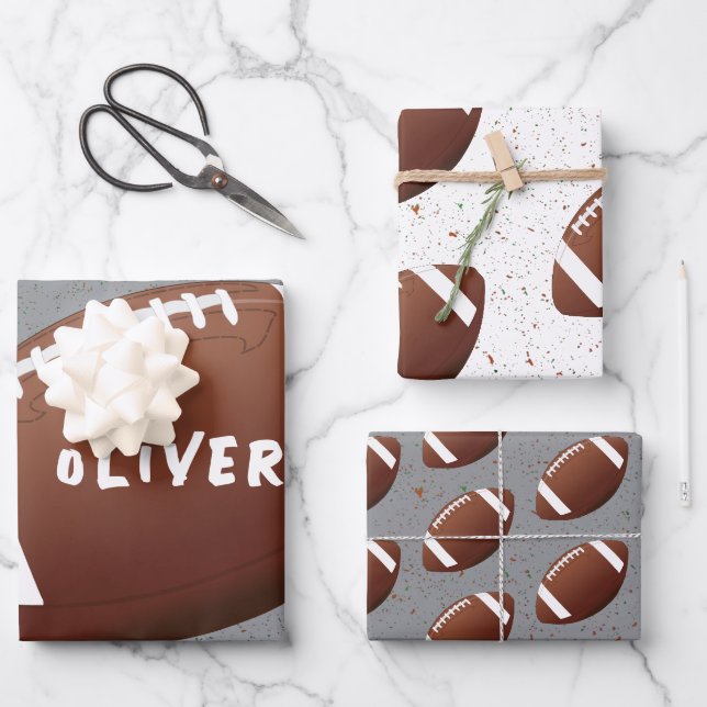 American Football Ball Pattern Kindergeburtstag Geschenkpapier Set (Vorderseite)