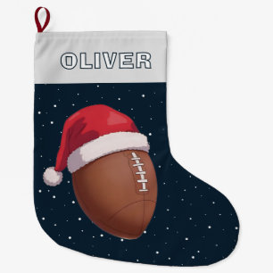 American Football Ball Roter Santa Hut Name Großer Weihnachtsstrumpf