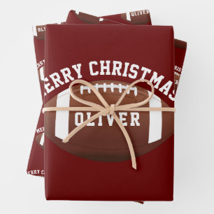 American Football Bälle Name Rot Weihnachten Geschenkpapier Set