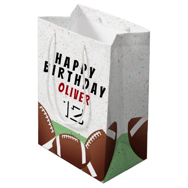 American Football Balls Kinder glücklich zum Gebur Mittlere Geschenktüte (Rückseite Schrägansicht)