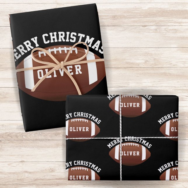 American Football Balls Name Black Christmas Geschenkpapier Set (Von Creator hochgeladen)