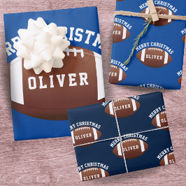 American Football Balls Name Blue Christmas Geschenkpapier Set