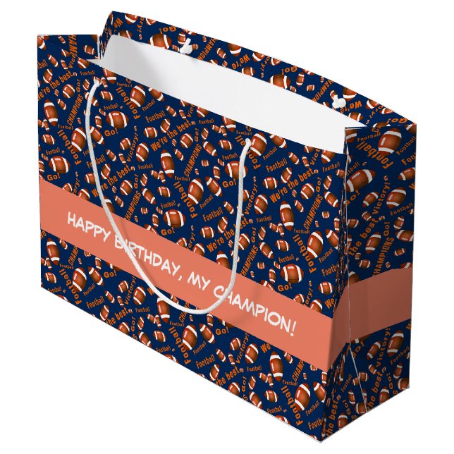 American Football Balls und Inspiration Text Große Geschenktüte (Rückseite Schrägansicht)