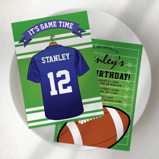 American Football Birthday | Blue Jersey Einladung (Von Creator hochgeladen)