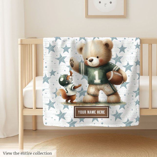 American Football Blanket for Baby Boy Birthday Fleecedecke (Cute teddy bear football blanket, soft, custom, and perfect boy birthday gift idea.)