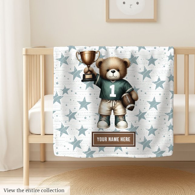 American Football Blanket for Kids Birthday Gift Fleecedecke (American football teddy bear blanket, soft, adorable, and perfect boy birthday gift idea.)