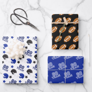 American Football Blue and Black Muster Geschenkpapier Set