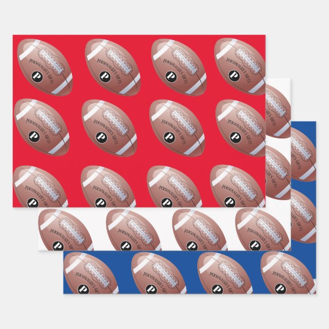 American Football Custom Monogram Name Geschenkpapier Set (Set)
