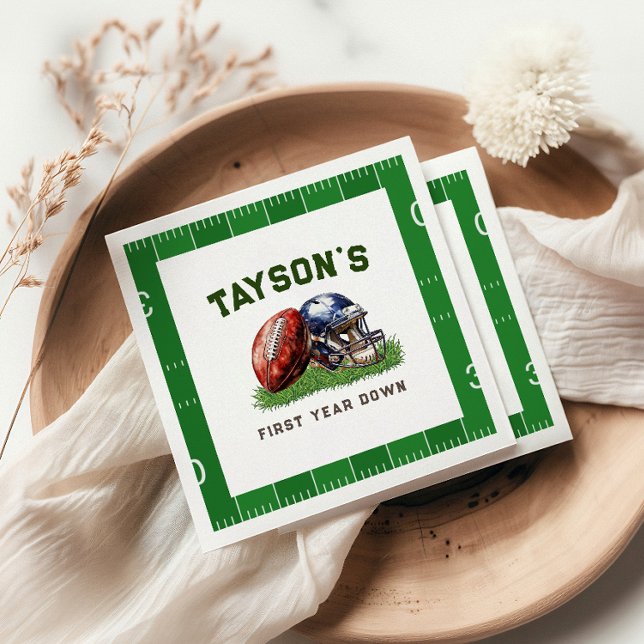 American Football First Year Down 1. Geburtstag Serviette (Score a touchdown at your little one's first birthday with these fun American football-themed napkin)