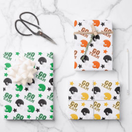 American Football Green, Orange, Yellow Patterns Geschenkpapier Set
