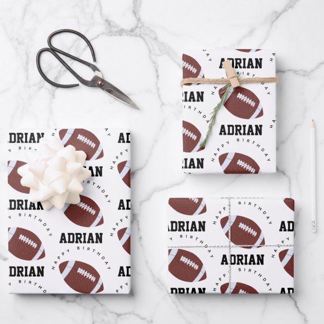 American Football Gridiron Ball Geburtsname Geschenkpapier Set (Vorderseite)