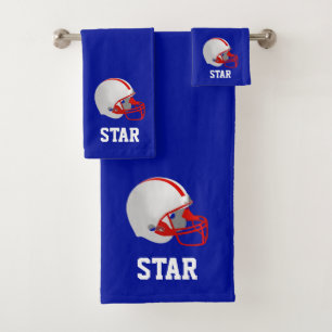 American-Football-Helm & Text auf Blau Badhandtuch Set