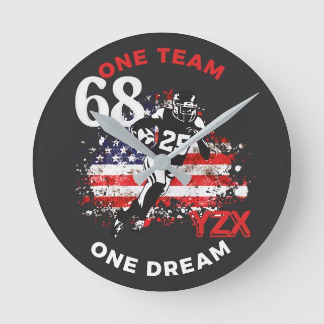 American Football, one team one dream Runde Wanduhr (Vorderseite)