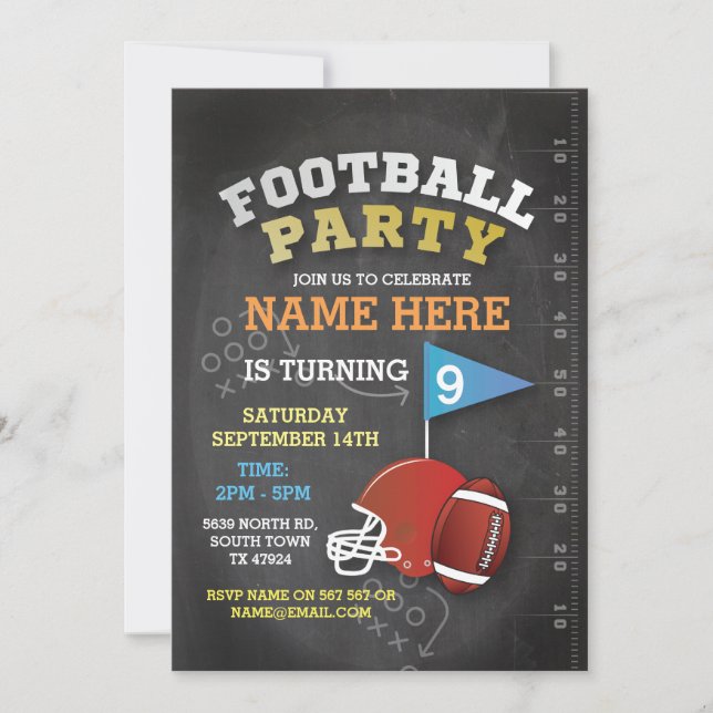 American Football Party Blue Invitation anniversai (Devant)
