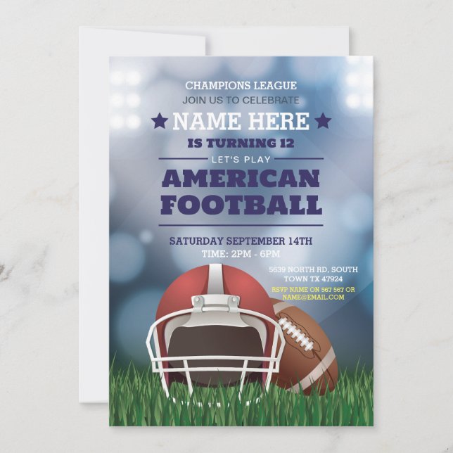 American Football Party Einladung zum Geburtstag (Vorderseite)