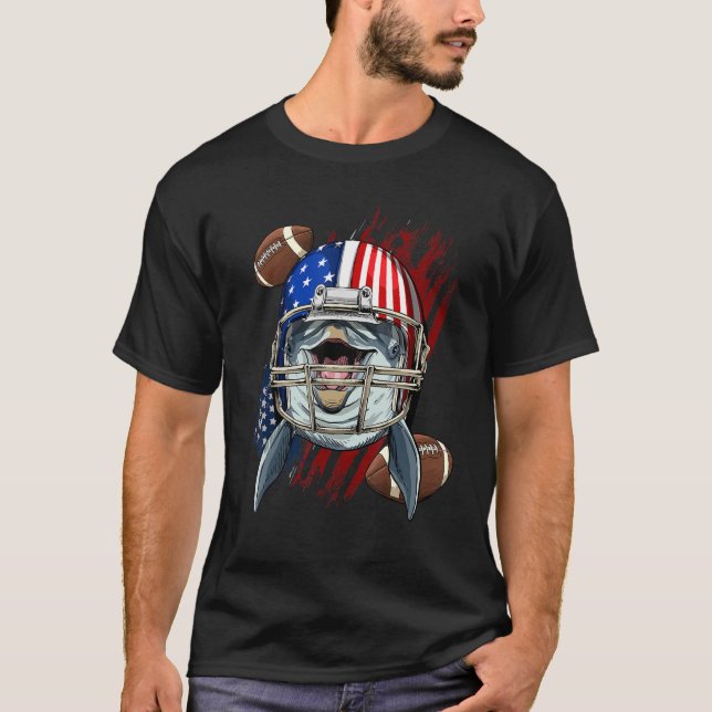 American Football Player Dolphin Us Patriotic Dolp T-Shirt (Vorderseite)