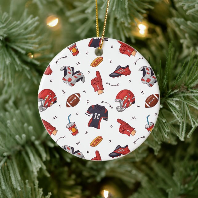 American Football Player Equipment mit Snacks Keramik Ornament (Baum)