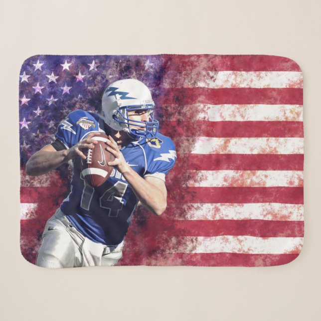 American Football Player & Flag Patriotic Sherpadecke (Vorderseite (Horizontal))