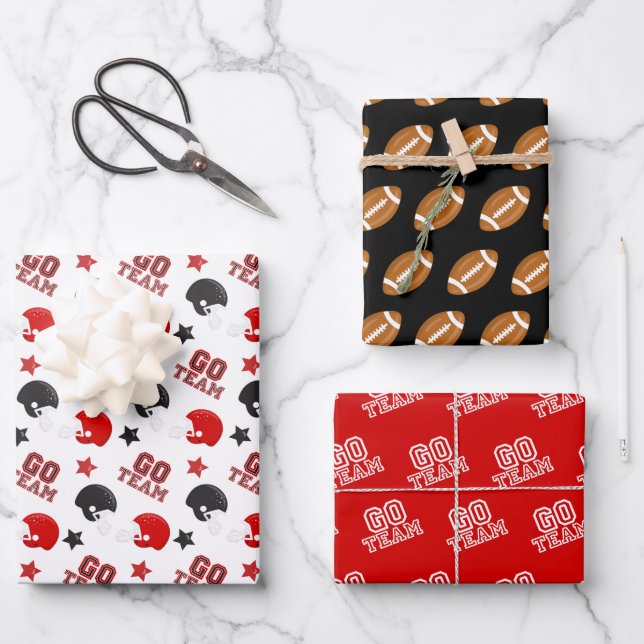 American Football Red and Black Muster Geschenkpapier Set (Vorderseite)