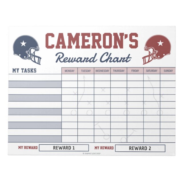 American Football Rewards Chart Personalisiert Notizblock (Vorderseite)
