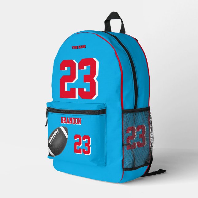 American Football Rucksack Himmelsblau-rote Tasche (Rückseitige Ecke Rechts)