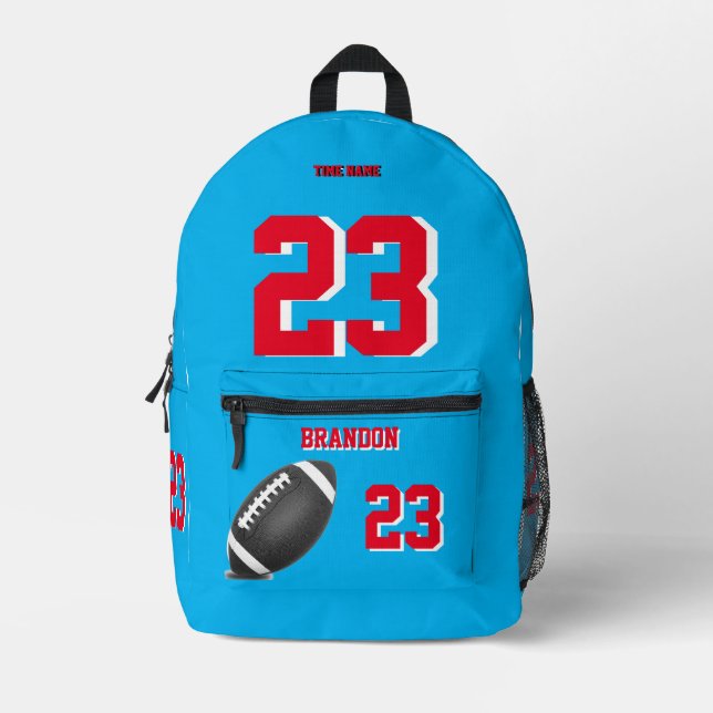 American Football Rucksack Himmelsblau-rote Tasche (Vorderseite)