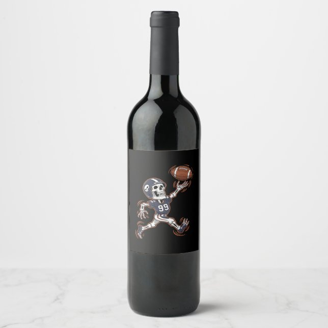 American Football Skeleton Halloween Football Weinetikett (Vorderseite)