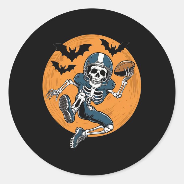 American Football Skeleton Halloween Sport Fantasy Runder Aufkleber (Vorderseite)