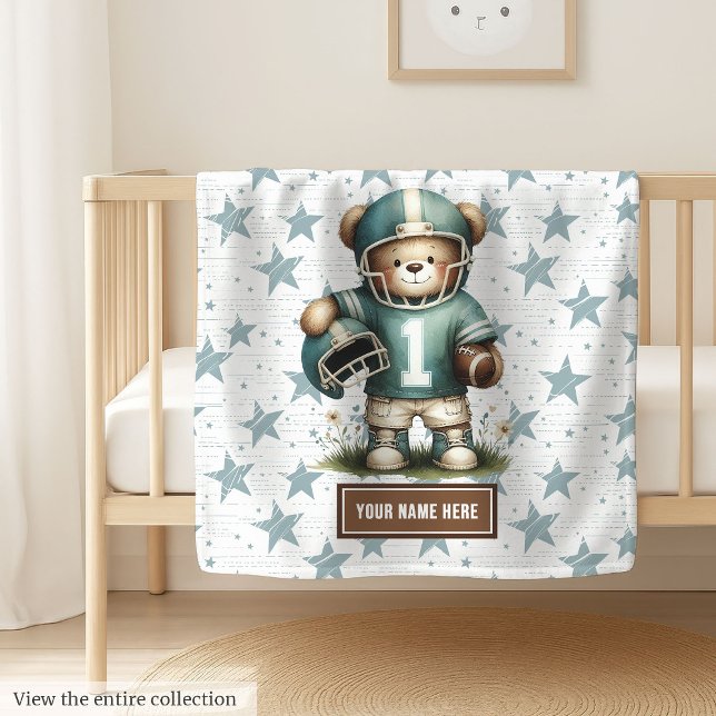 American Football Teddy Blanket für Kleine Jungen Fleecedecke (Personalized football teddy bear blanket, ideal for boy birthday gift and nursery decor.)