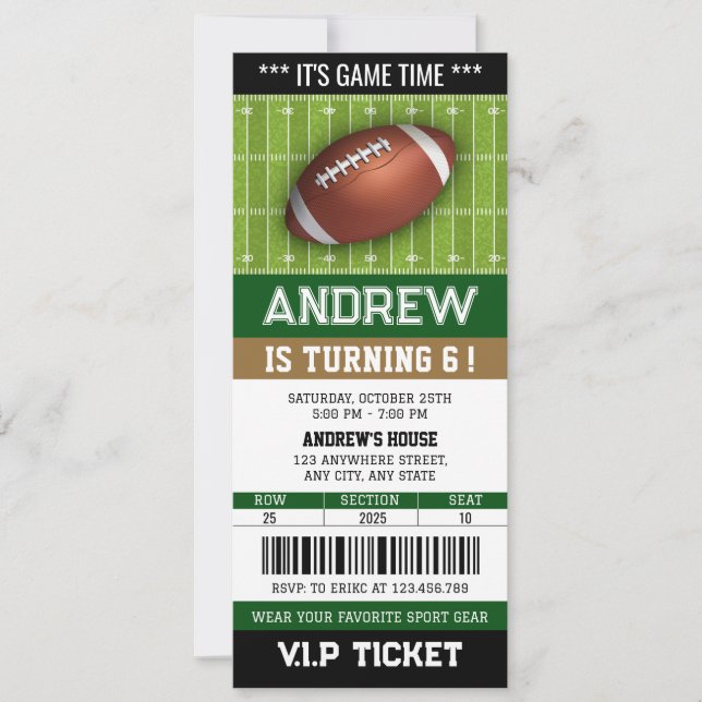 American Football Ticket Geburtstag Einladung (Vorderseite)