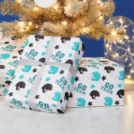 American Football Turquoise Blue and Black Pattern Geschenkpapier