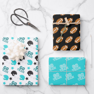 American Football Turquoise und Black Patterns Geschenkpapier Set