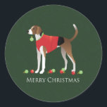 American Foxhound Christmas Runder Aufkleber<br><div class="desc">American Foxhound Jagdhund züchten Seitenansicht Silhouette Weihnachtsdesign. Diese Silhouette kann auch vertreten: Englisch Foxhound, Foxhound, Hund, Jagdhund, Austrian Pinscher, Ariegeois, Catahoula Leopard Dog, Leopard Dog, Blue Lacy, Braque Saint-Germain, French White and Black Hound, Norwegian Hound, Dunker, Estonian Hound, Hamilton Hound, Swedish Foxhound, Halden Hound, Finland und, Hellenic Hound, Griechischer Hund...</div>
