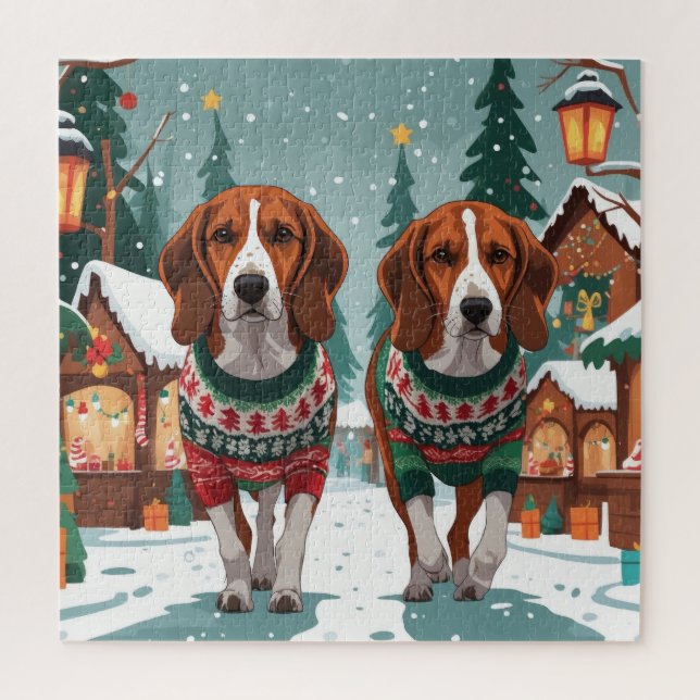 American Foxhound Dogs Christmas Snow Holiday (Vertikal)